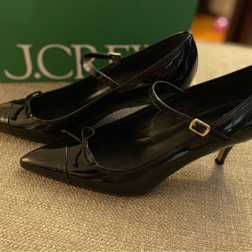 J. Crew Black Patent Leather Heels with Bow Detail - NWT